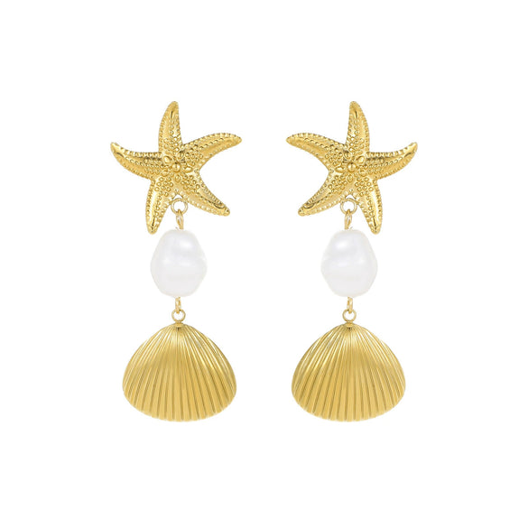 Wholesale Starfish Pendant Earrings Stainless Steel Geometric Fashion Electroplated Women