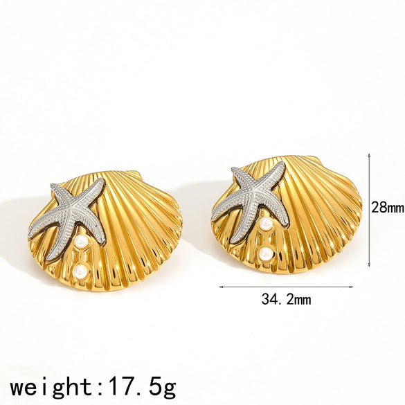 Wholesale Starfish Shell Stainless Steel Geometric Earrings Electroplated For Ladies