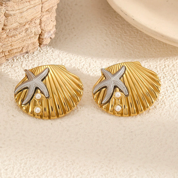 Wholesale Starfish Shell Stainless Steel Geometric Earrings Electroplated For Ladies