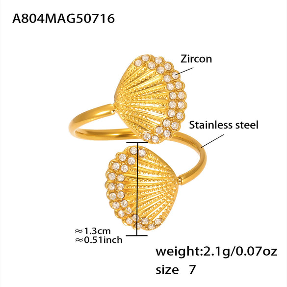 Wholesale Starfish Shell Zircon Open Index Finger Ring In Stainless Steel With Electroplating Geometric Style For Women