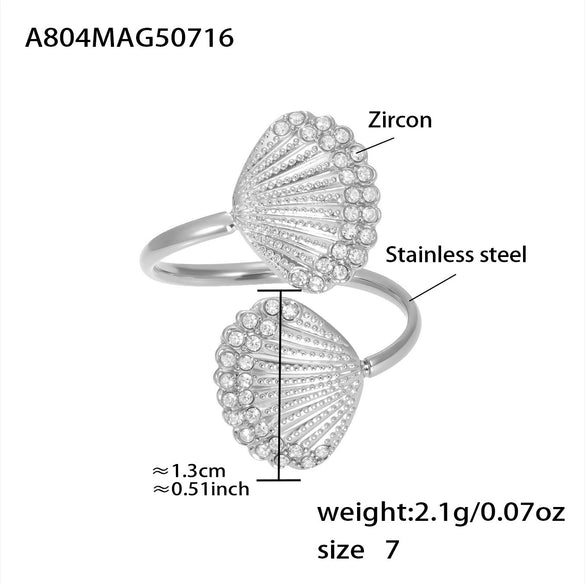 Wholesale Starfish Shell Zircon Open Index Finger Ring In Stainless Steel With Electroplating Geometric Style For Women