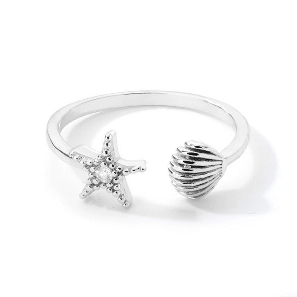 Wholesale Starfish Zircon Opening Adjustable Ring Copper Jewelry Electroplated For Women And Unisex