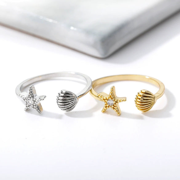 Wholesale Starfish Zircon Opening Adjustable Ring Copper Jewelry Electroplated For Women And Unisex