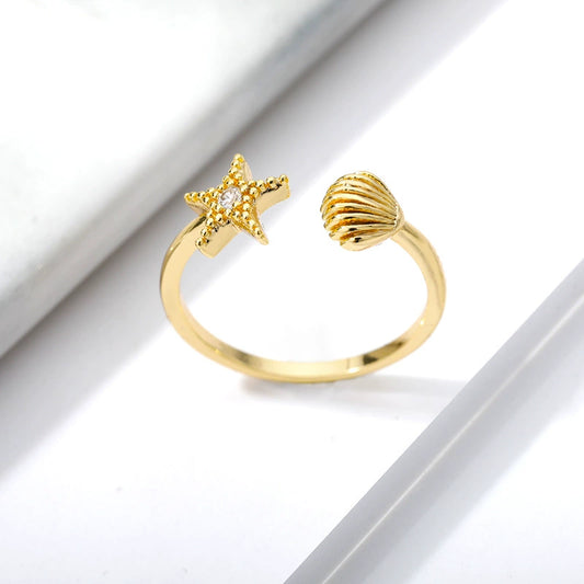 Wholesale Starfish Zircon Opening Adjustable Ring Copper Jewelry Electroplated For Women And Unisex