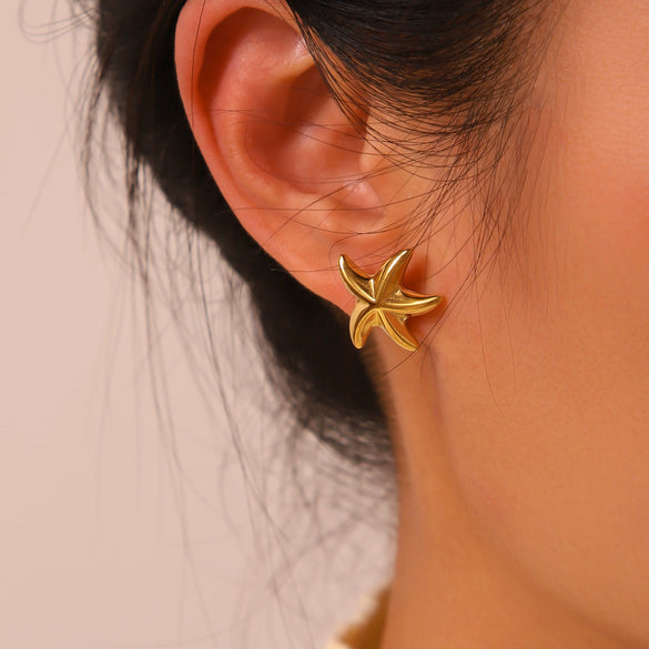 Wholesale Starfish Zodiac Animals Style Stainless Steel 16K Gold Plated Earrings For Women