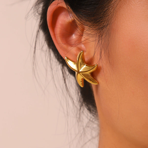 Wholesale Starfish Zodiac Animals Style Stainless Steel 16K Gold Plated Earrings For Women