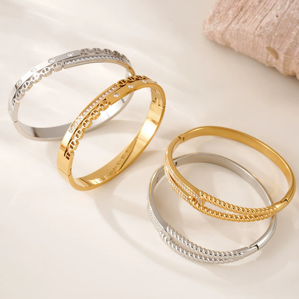 Wholesale Starry Zircon Exquisite Row Diamond Bracelet Stainless Steel 18K Gold Plated For Girls And Women