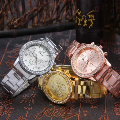 Wholesale Steel Band Rhinestone Watches For Men And Women Round Dial Leisure Style