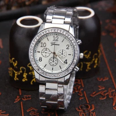 Wholesale Steel Band Rhinestone Watches For Men And Women Round Dial Leisure Style