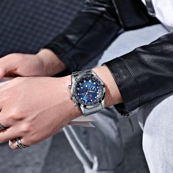 Wholesale Steel Belt Full Automatic Quartz Men's Watch With Large Dial And Round Dial Shape Aggressive Tough Guy Style