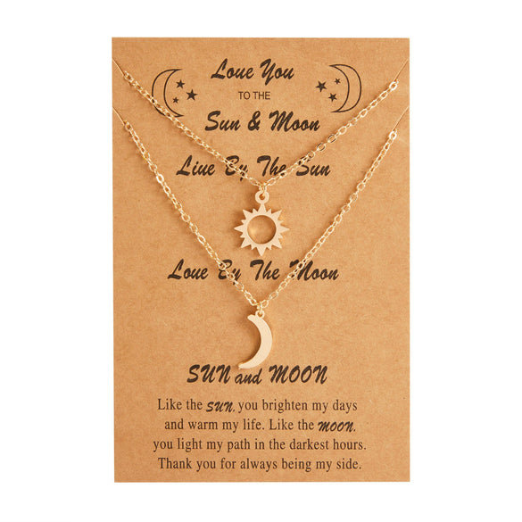 Wholesale Steel Hollow Sun Moon Shaped Stainless Steel Paper Card Necklace Set With Electroplating