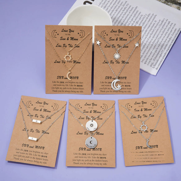 Wholesale Steel Hollow Sun Moon Shaped Stainless Steel Paper Card Necklace Set With Electroplating
