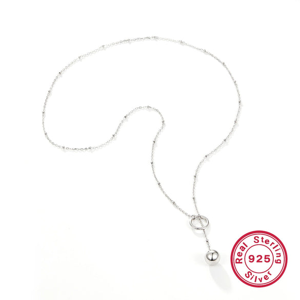 Wholesale 925 Sterling Silver Adjustable Stretch Round Beads Necklace With Geometric Design And Electroplating For Women