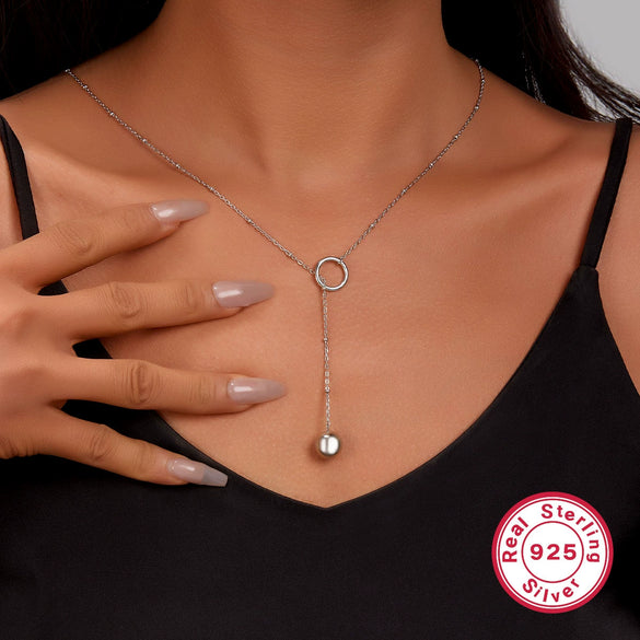 Wholesale 925 Sterling Silver Adjustable Stretch Round Beads Necklace With Geometric Design And Electroplating For Women