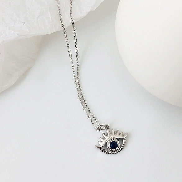 Wholesale 925 Sterling Silver And Zircon Devil's Eye Pendant Necklace Cold Style Women's Light Luxury Collarbone Accessories Electroplated Design