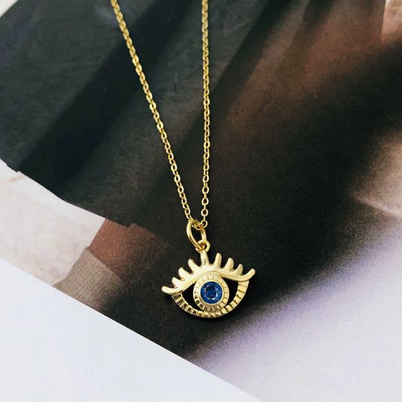 Wholesale 925 Sterling Silver And Zircon Devil's Eye Pendant Necklace Cold Style Women's Light Luxury Collarbone Accessories Electroplated Design