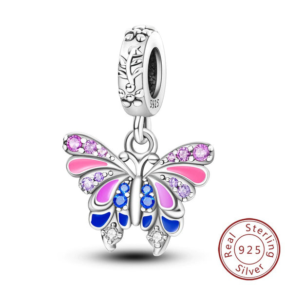 Wholesale 925 Sterling Silver Animal Insect Butterfly Dragonfly Firefly Owl Bead Charm Dripping Oil Diy Jewelry Accessories Bracelet