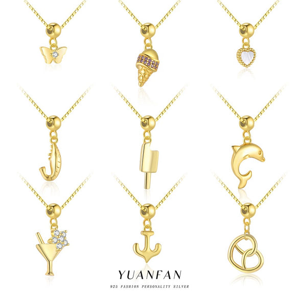Wholesale 925 Sterling Silver Animal Zodiac Geometric Pendant Necklace For Women Electroplated Jewelry