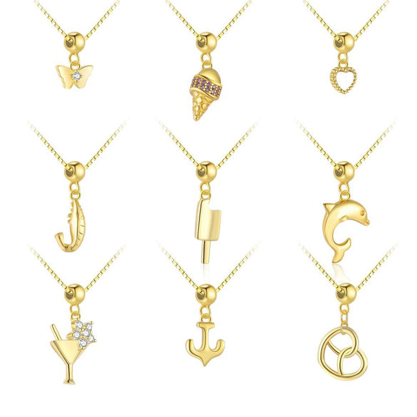 Wholesale 925 Sterling Silver Animal Zodiac Geometric Pendant Necklace For Women Electroplated Jewelry