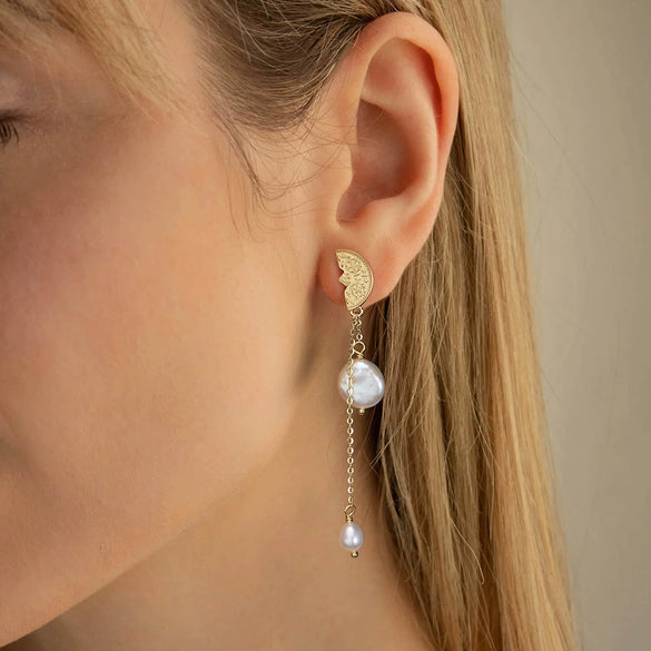 Wholesale 925 Sterling Silver Baroque Freshwater Pearl Geometric Pendant Earrings With Electroplating For Women