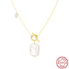 Wholesale 925 Sterling Silver Baroque Pearl Buckle Necklace Geometric Style Electroplated For Women