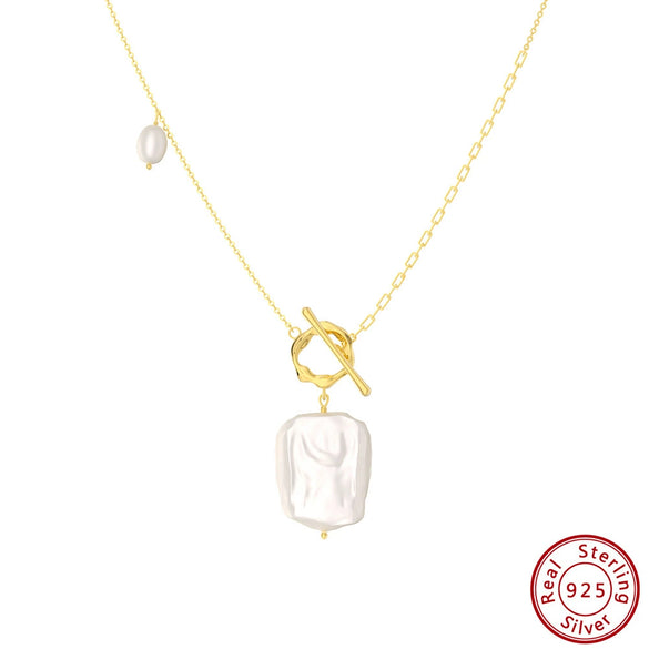 Wholesale 925 Sterling Silver Baroque Pearl Buckle Necklace Geometric Style Electroplated For Women
