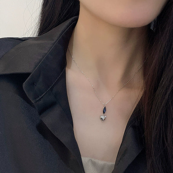 Wholesale Sterling Silver 925 Blue Crystal Fox Zircon Inlaid Electroplated Cross Chain Women's Fashion Pendant Necklace
