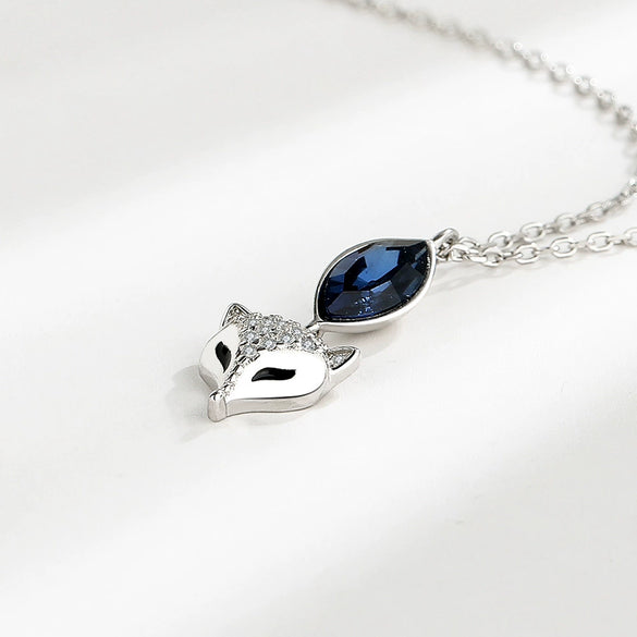 Wholesale Sterling Silver 925 Blue Crystal Fox Zircon Inlaid Electroplated Cross Chain Women's Fashion Pendant Necklace