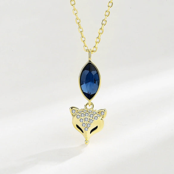 Wholesale Sterling Silver 925 Blue Crystal Fox Zircon Inlaid Electroplated Cross Chain Women's Fashion Pendant Necklace