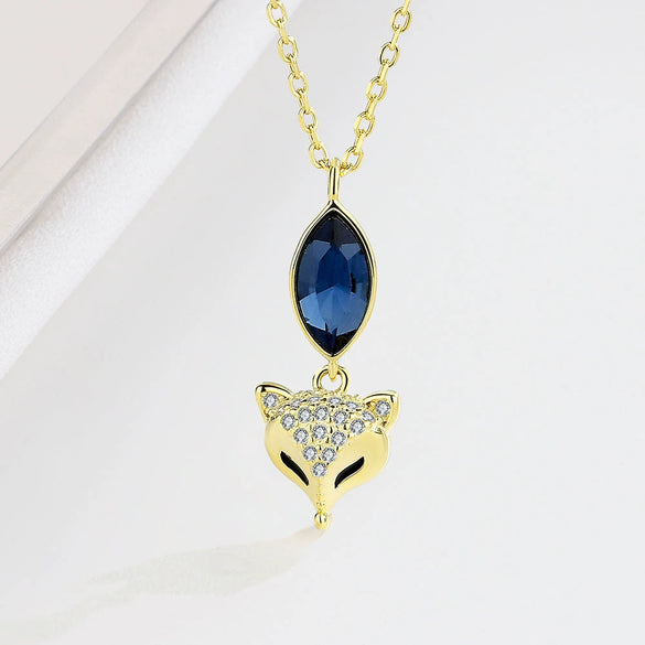 Wholesale Sterling Silver 925 Blue Crystal Fox Zircon Inlaid Electroplated Cross Chain Women's Fashion Pendant Necklace
