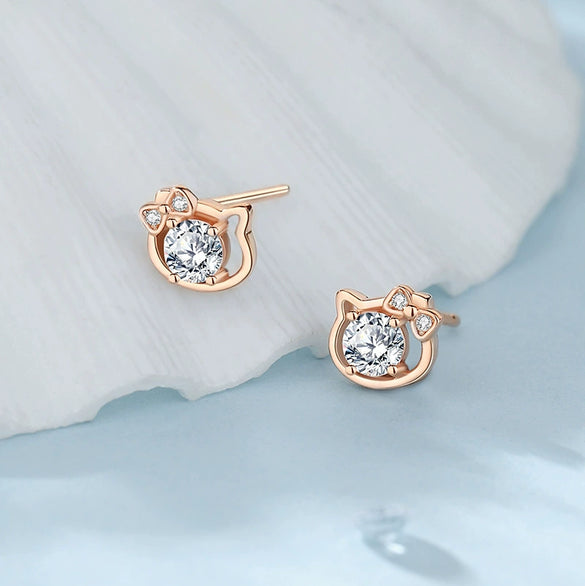 Wholesale 925 Sterling Silver Bowknot Cat Earrings Electroplated For Women