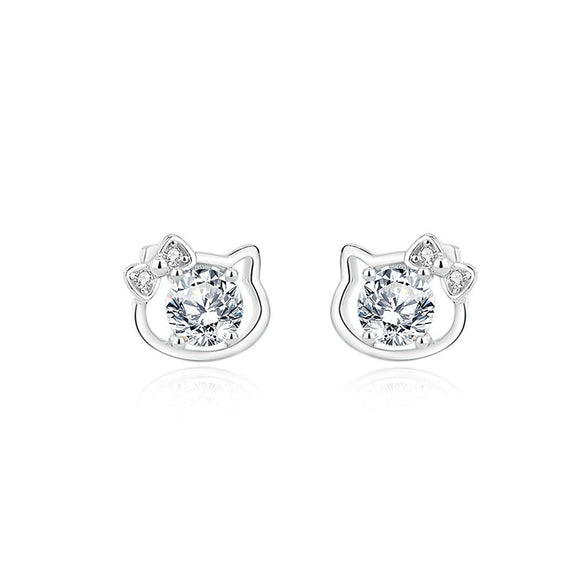 Wholesale 925 Sterling Silver Bowknot Cat Earrings Electroplated For Women