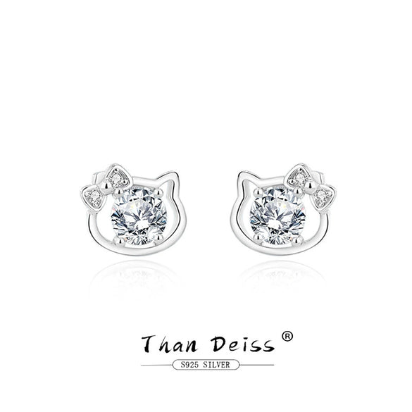 Wholesale 925 Sterling Silver Bowknot Cat Earrings Electroplated For Women