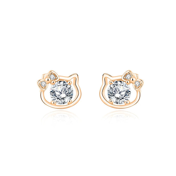 Wholesale 925 Sterling Silver Bowknot Cat Earrings Electroplated For Women