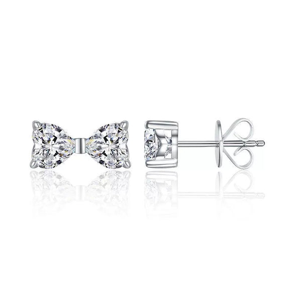 Wholesale 925 Sterling Silver Bowshaped Moissanite Inlaid Stud Earrings For Women Fashion And Light Luxury Style