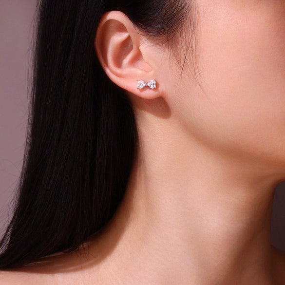 Wholesale 925 Sterling Silver Bowshaped Moissanite Inlaid Stud Earrings For Women Fashion And Light Luxury Style