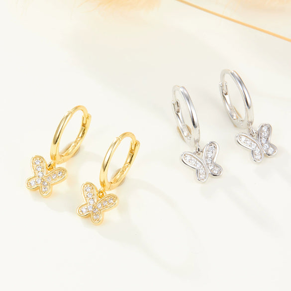 Wholesale 925 Sterling Silver Butterfly Animal Zodiac Zirconia Inlaid Earring Accessories