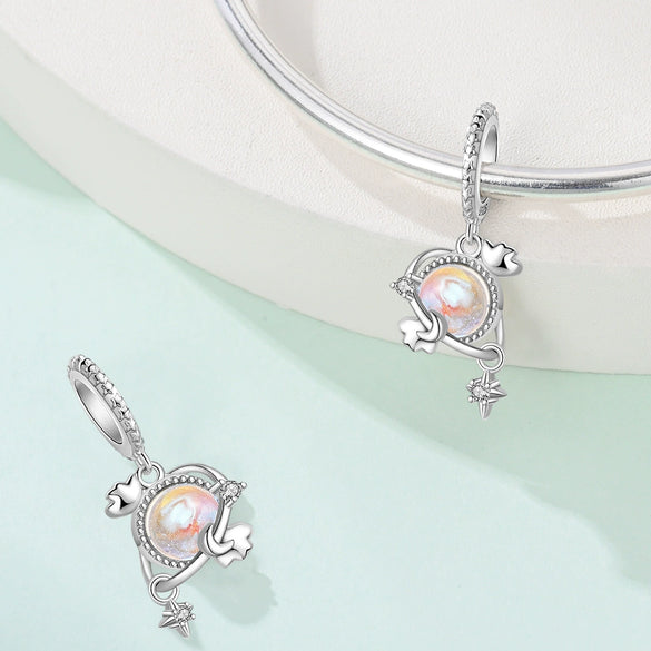 Wholesale 925 Sterling Silver Charm Crystal Star Moon Sun Beads Jewelry Bracelet Accessories With Dripping Oil Design For Women