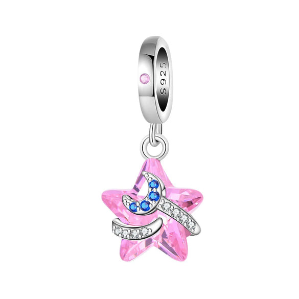Wholesale 925 Sterling Silver Charm Crystal Star Moon Sun Beads Jewelry Bracelet Accessories With Dripping Oil Design For Women