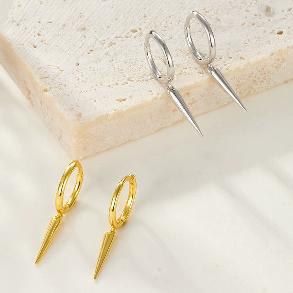 Wholesale Sterling Silver Conical Rivet Long Earring With Geometric Design And Electroplating Treatment For Women