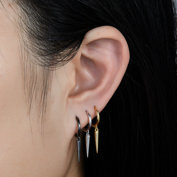 Wholesale Sterling Silver Conical Rivet Long Earring With Geometric Design And Electroplating Treatment For Women