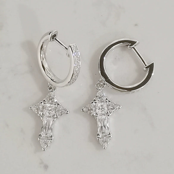 Wholesale 925 Sterling Silver Cross Geometric Patterned Necklace With High Carbon Drill Pendant For Women Electroplated