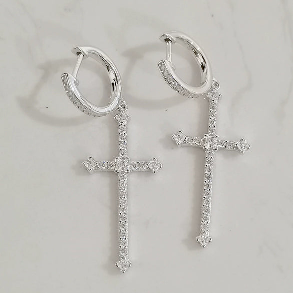 Wholesale 925 Sterling Silver Cross Geometric Patterned Necklace With High Carbon Drill Pendant For Women Electroplated