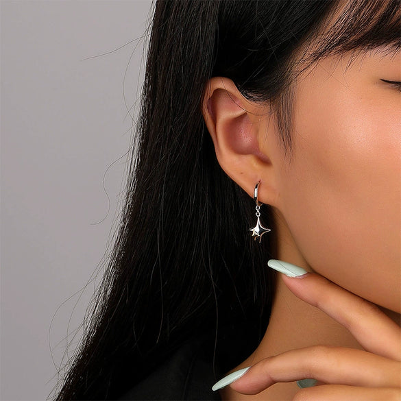 Wholesale 925 Sterling Silver Cross Star Earrings With Electroplating For Female