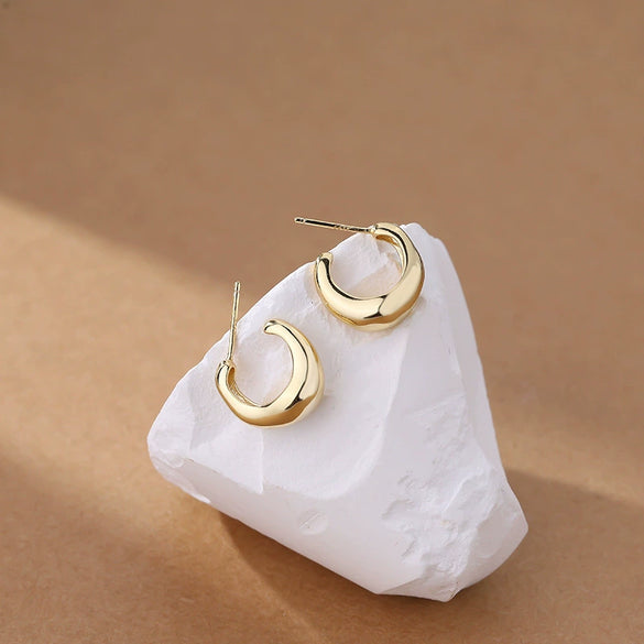 Wholesale 925 Sterling Silver Cshaped Minimalist Geometric Retro Metal Earrings For Women