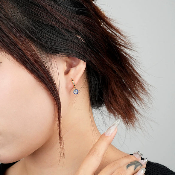 Wholesale 925 Sterling Silver Devil's Eye Earrings With Microinlaid Zircon Retro Geometric Style Electroplated For Women