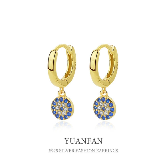 Wholesale 925 Sterling Silver Devil's Eye Earrings With Microinlaid Zircon Retro Geometric Style Electroplated For Women