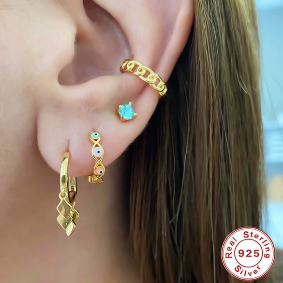 Wholesale 925 Sterling Silver Devil's Eye Glue Enamel Geometric Dripping Oil Earrings For Women