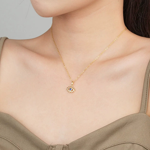Wholesale 925 Sterling Silver Devil's Eye Necklace With Microinlaid Zircon Geometric Electroplated Pendant For Female