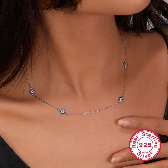 Wholesale 925 Sterling Silver Devil's Eye Necklace With Zircon Inlay Electroplated